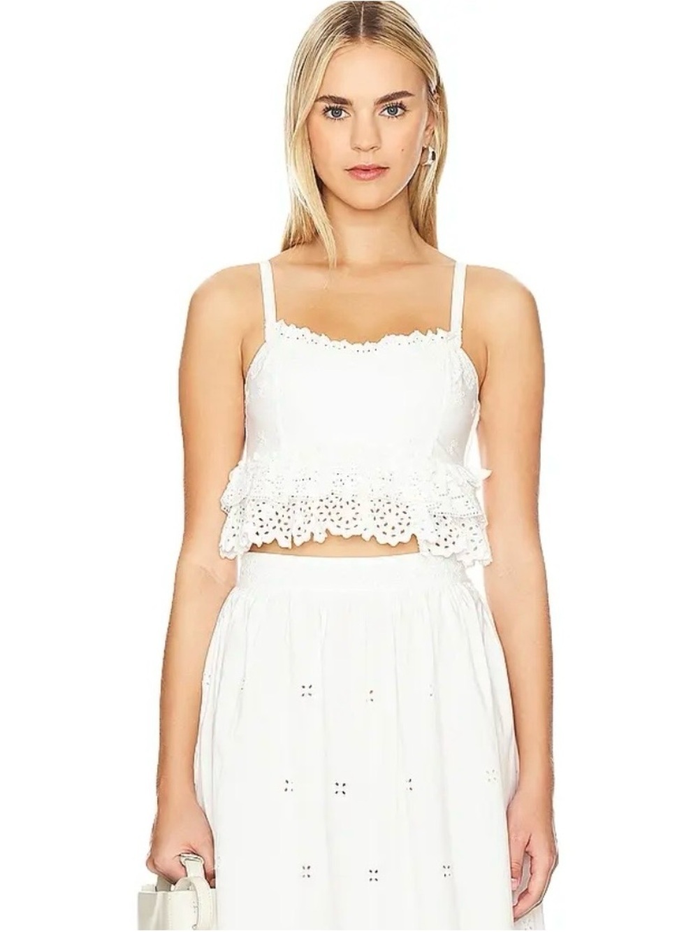 NWT Ulla Johnson Clarissa Eyelet Fitted Crop Top Cowrie White Size 8 SP240207